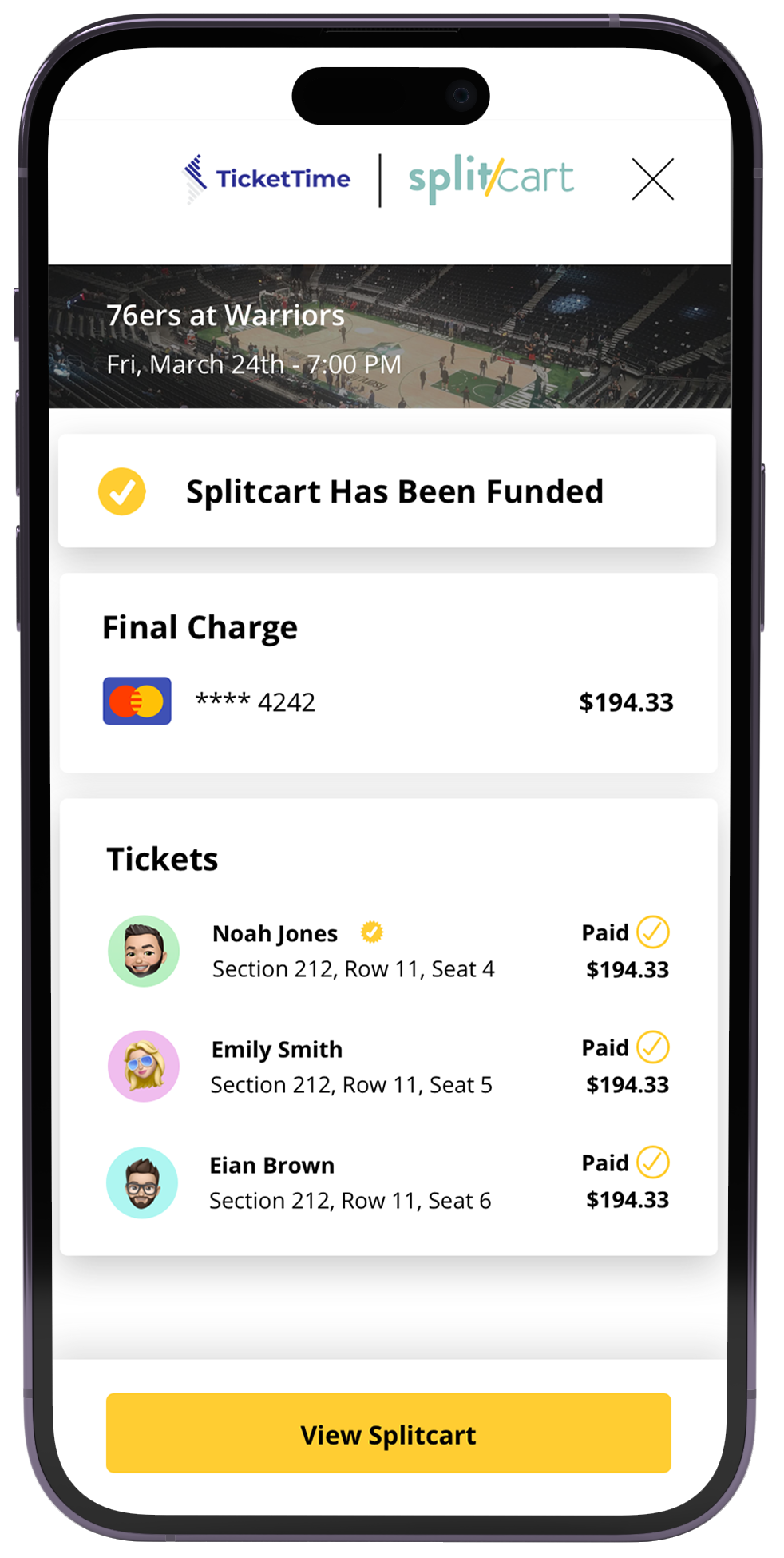 Once all Splitcart contributors pay, the purchase is finalized.